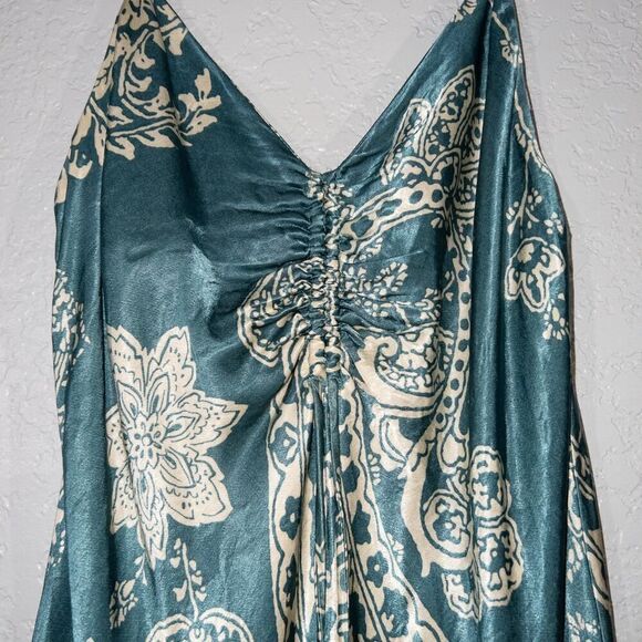 Zara Green & Cream Paisley Silk Slip Dress Size Small - Picture 3 of 8